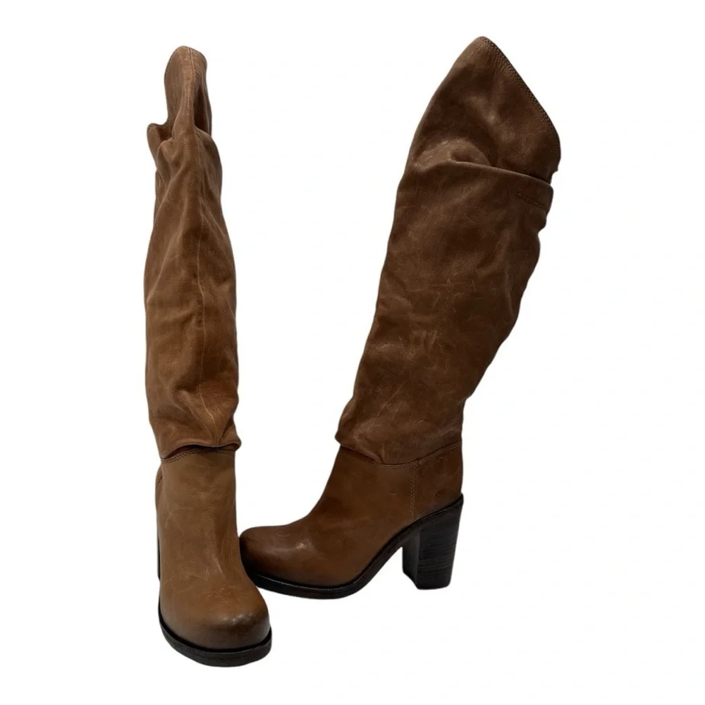 Vic Matie Robust Tray Boots Genuine Leathern Brown SLOUCHY BOOTS size 36 US 6